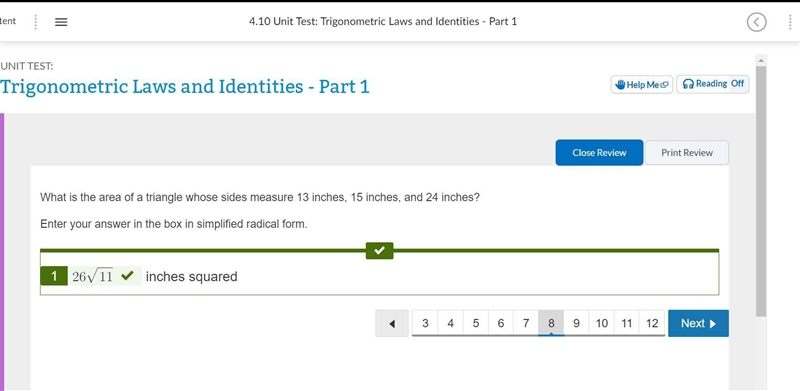 5. What is the area of a triangle whose sides measure 13 inches, 15 inches, and 24 inches-example-1