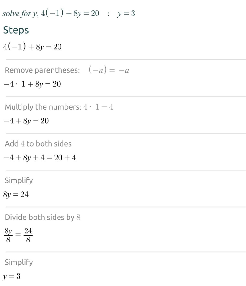 4(-1)+8y=20 how do i solve this ?-example-1