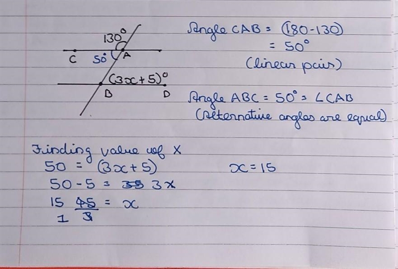 Find the value of x. 130° (3x + 5)º-example-1