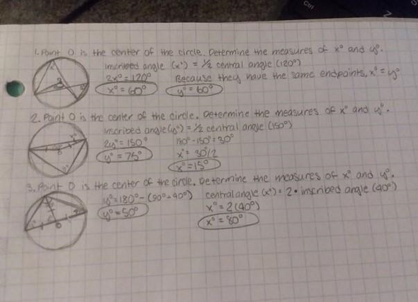 Topic: Central and Inscribed Angles Solve the following problems. Remember that all-example-1