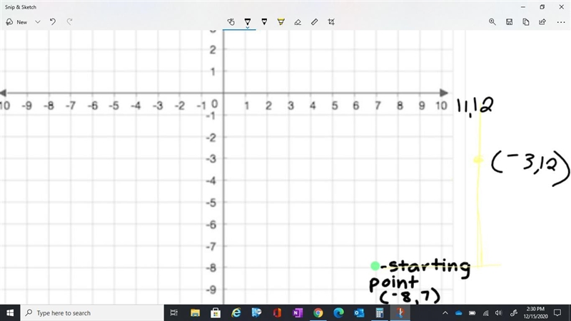 What is the image point of (-8, 7) after a translation right 5 units and up 5 units-example-1