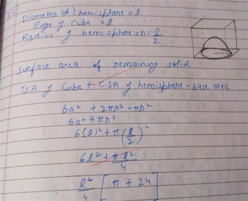 SURFACE AREAS AND VOLUMES (10Th Grade) Question A hemispherical depression is cut-example-1