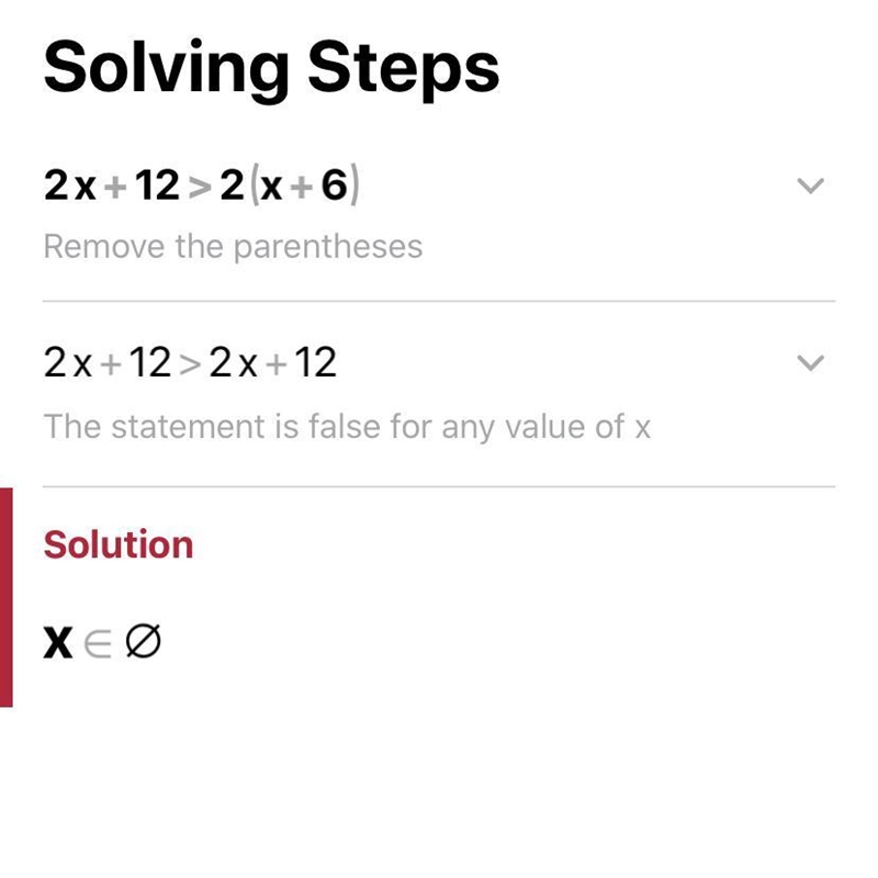 Solve the inequality and tell weather it has infinite or no solutions 2x+12\ \textgreater-example-1