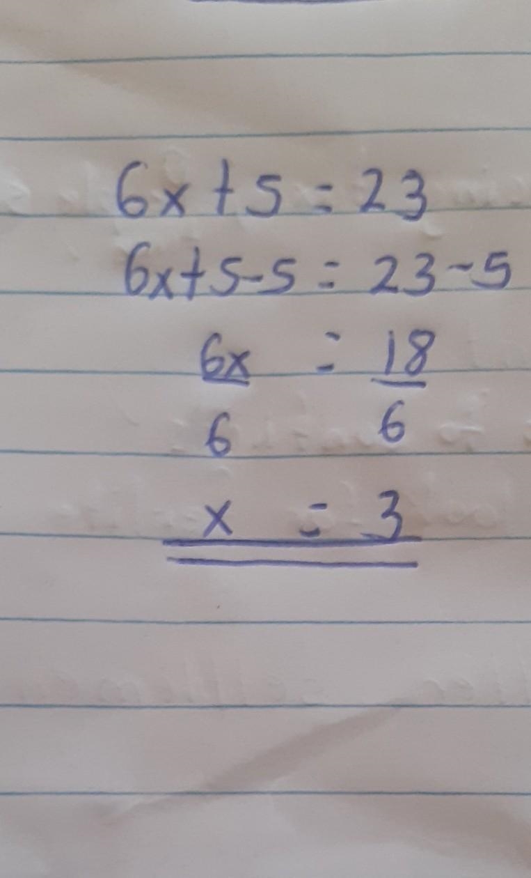 How do i solve 6x+5=23-example-1