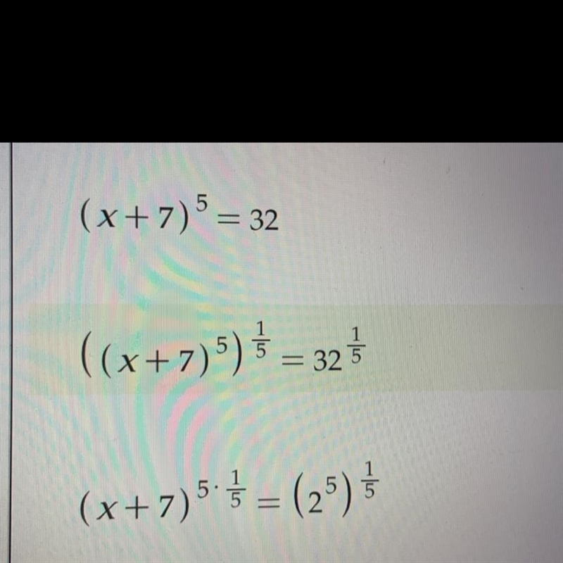 Find the real solution(s) of the equation. (x+7)^5 = 32-example-1