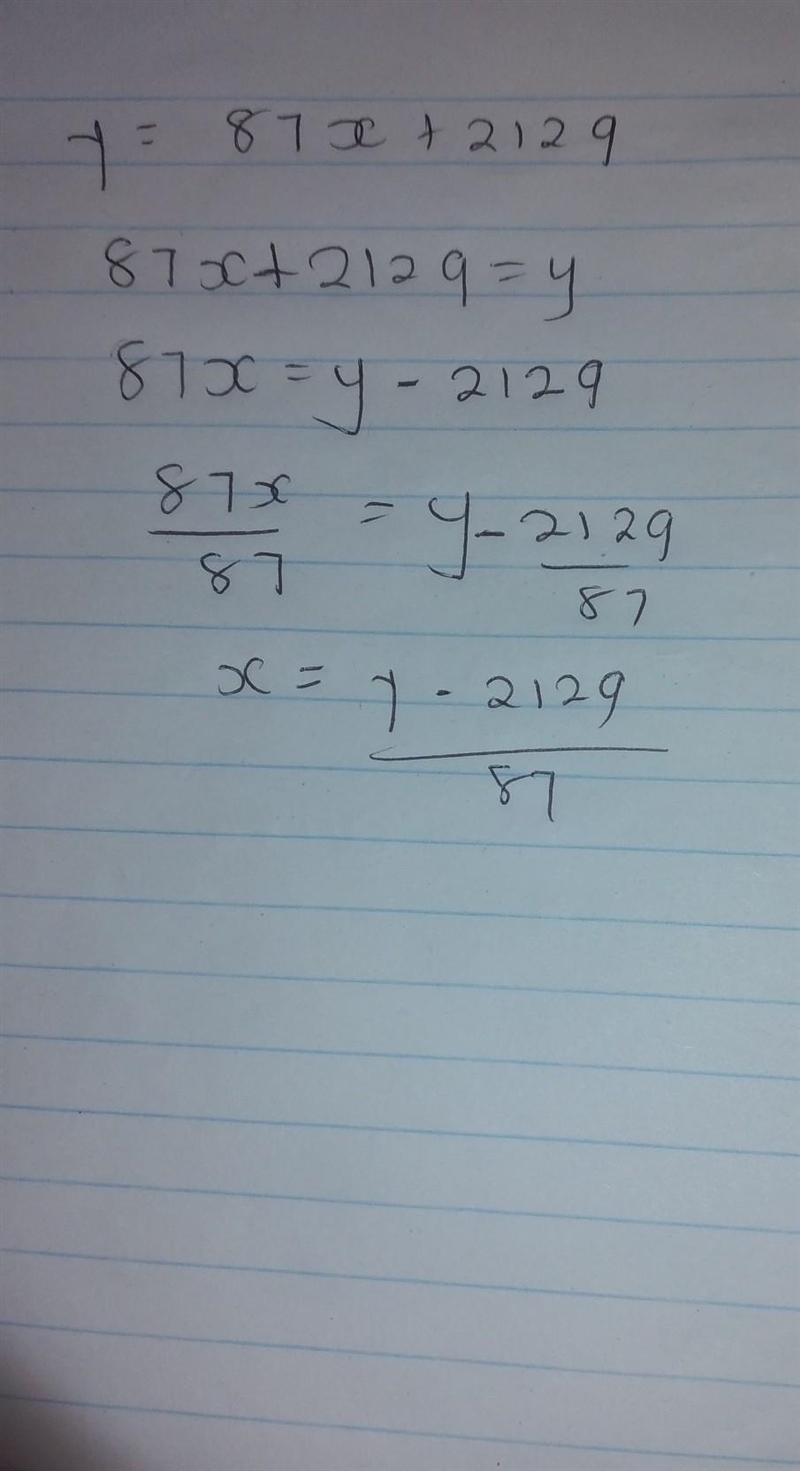 Please help me. I already have the systems of linear equations which is y=87x+2129 Y-example-1