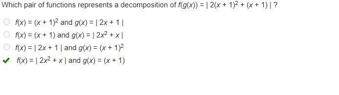 Which pair of functions represents a decomposition of f(g(x)) = | 2(x + 1) ^2 + (x-example-1