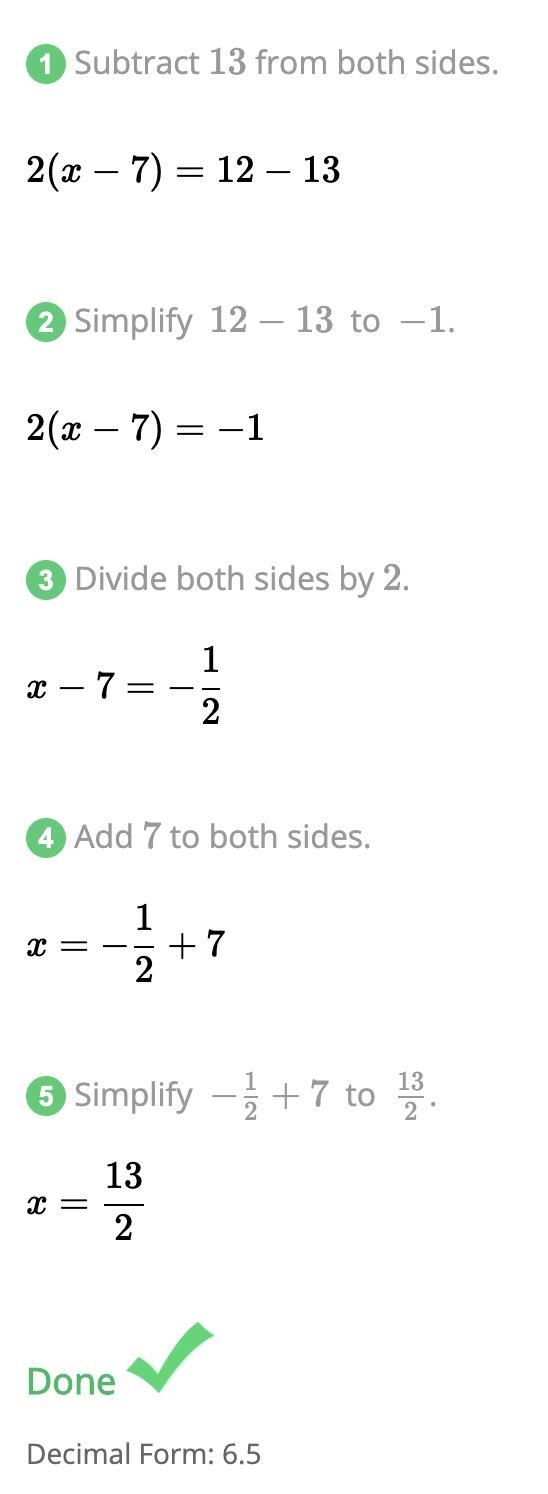 2(x-7)+13=12 for x ? N show work-example-1