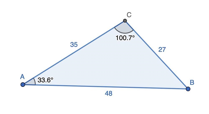 In triangle ABC we have angle C = 3 times angle A, a=27 and c=48 What is b? Note: a-example-1