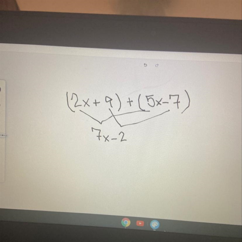 What is the sum of (2x + 9) + (5x - 7)-example-1