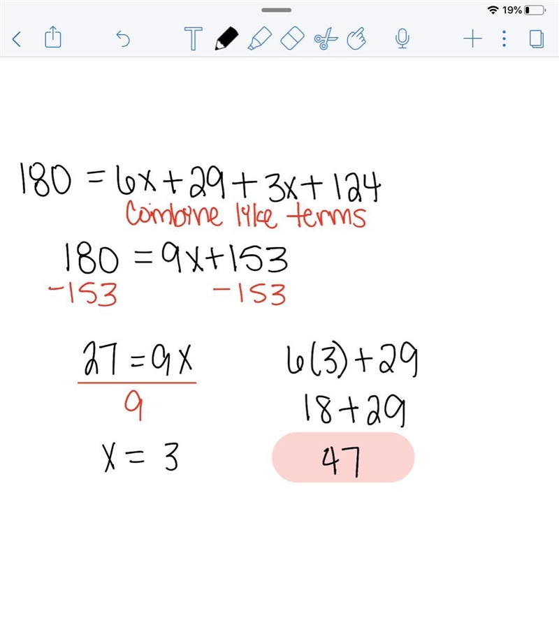 Given mAOC is a straight angle. mBOC = 6x + 29° mAOB = 3x + 124° Find mBOC:-example-1