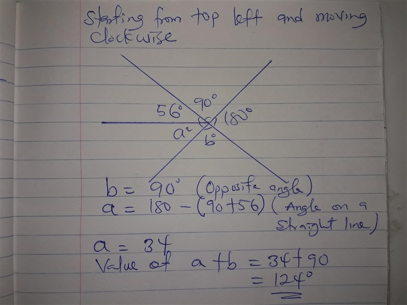 What is the value of Measure of angle a + measure of angle b 3 lines intersect to-example-1