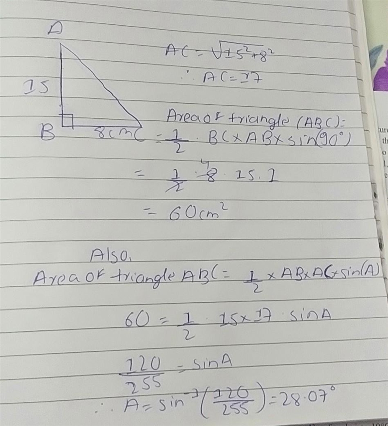 In a triangle ABC , right-angled B,AB=15CM,BC=8CM, Determine sin A.-example-1