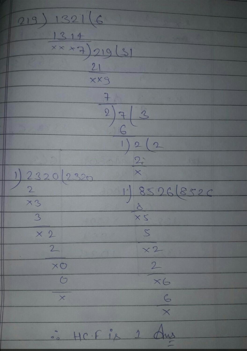 Find the hcf by using long division method (219,1321,2320,8526)-example-1