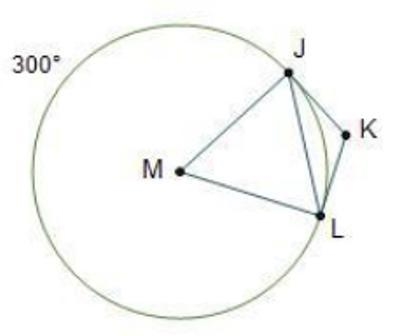 Major arc JL measures 300°. Circle M is shown. Line segments M J and M L are radii-example-1