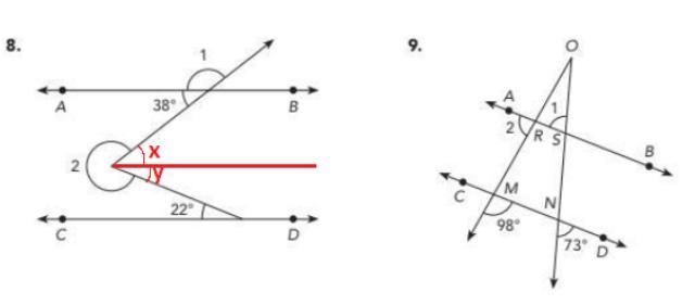 AB is parallel to CD . Find the measure of each numbered angle. I NEED HELP ON 8 AND-example-1