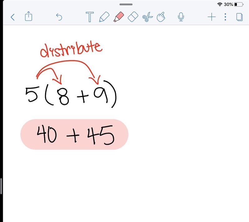 Which expression is equivalent to 5(8 + 9)? HELP ASAP A. 40+45 B. 13+9 C. 13+14 D-example-1