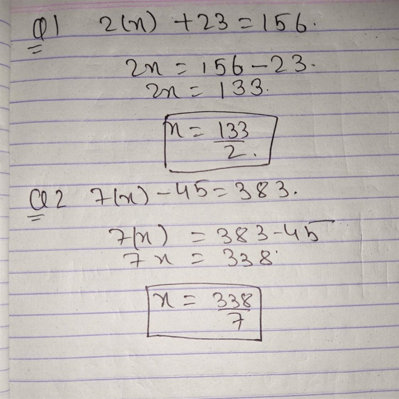 Find the value of x, if x=3/4 1.2(x)+23=156 2.7(x)-45=383 what is the value of x​-example-1