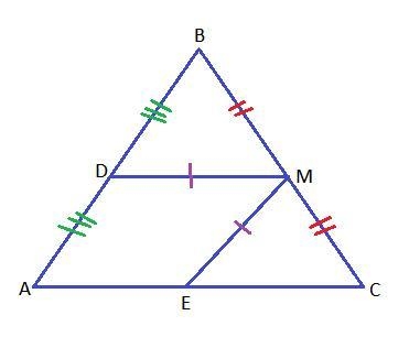 Given: DM⩭ME, BM⩭CM, D is the midpoint of AB, E is the midpoint of AC. Prove: ∠DBM-example-1