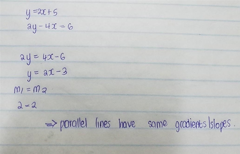 The equation of line L1 is y=2x+5 the equation of the line L2 is 2y-4x=6 show that-example-1