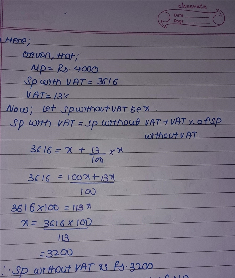 the market price of an articles is rs 4000. if the price of the aricle including13 % vat-example-1