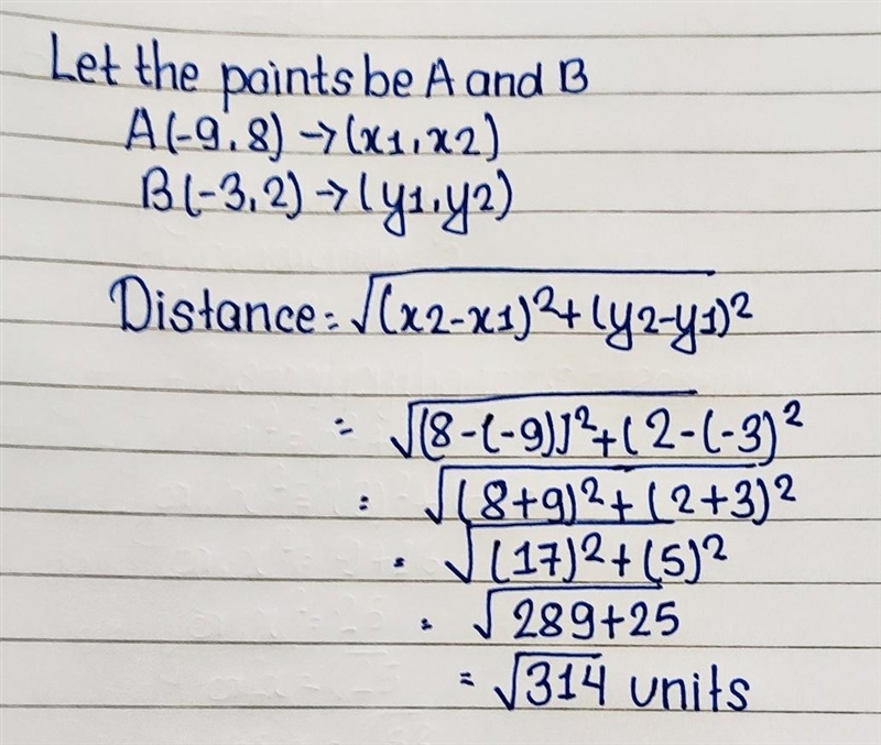 Whats the distance between the following points? -9,8 -3,2-example-1