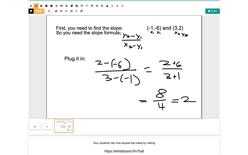 use slope-intercept form to write the equation of a line that goes through the points-example-1