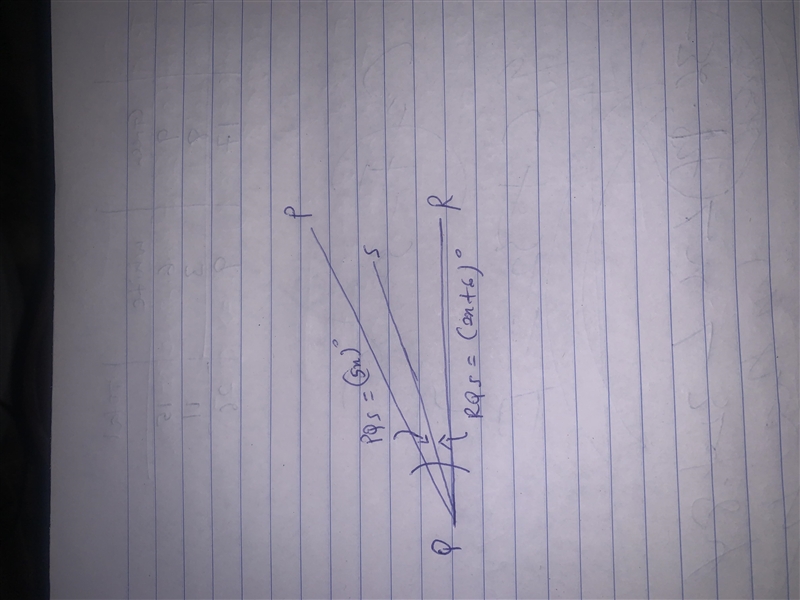 QS bisects ∠PQR. If m∠PQS = (5x)⁰ and m∠RQS = (2x + 6)⁰, then what is m∠PQR? Draw-example-1