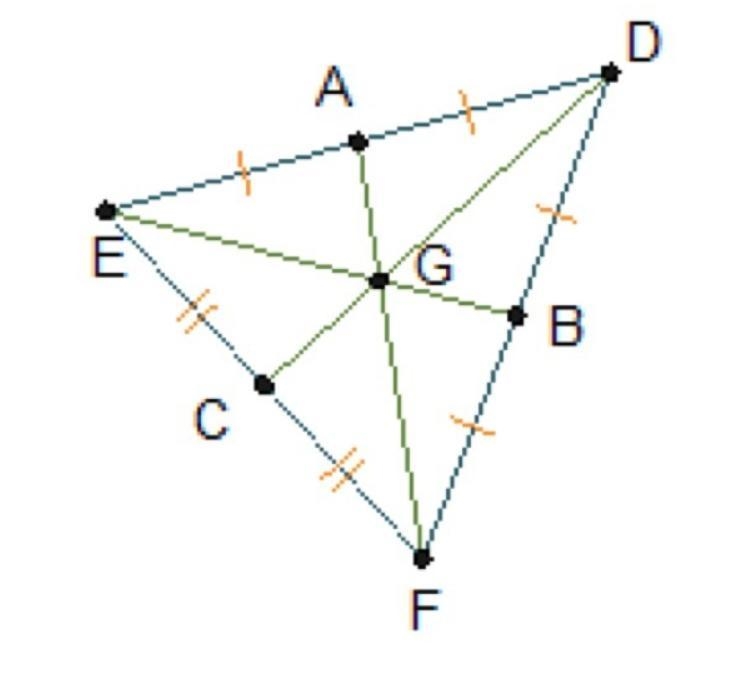 Triangle D E F is shown. Lines are drawn from each point to the opposite side and-example-1