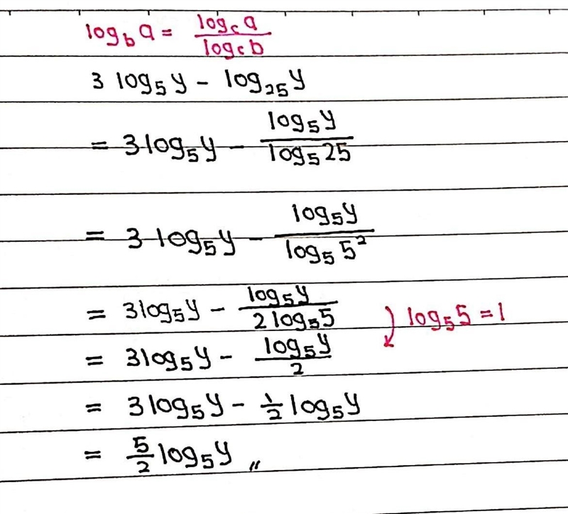 How to change base of 3log_(5)(y) - log_(25)(y) ​-example-1