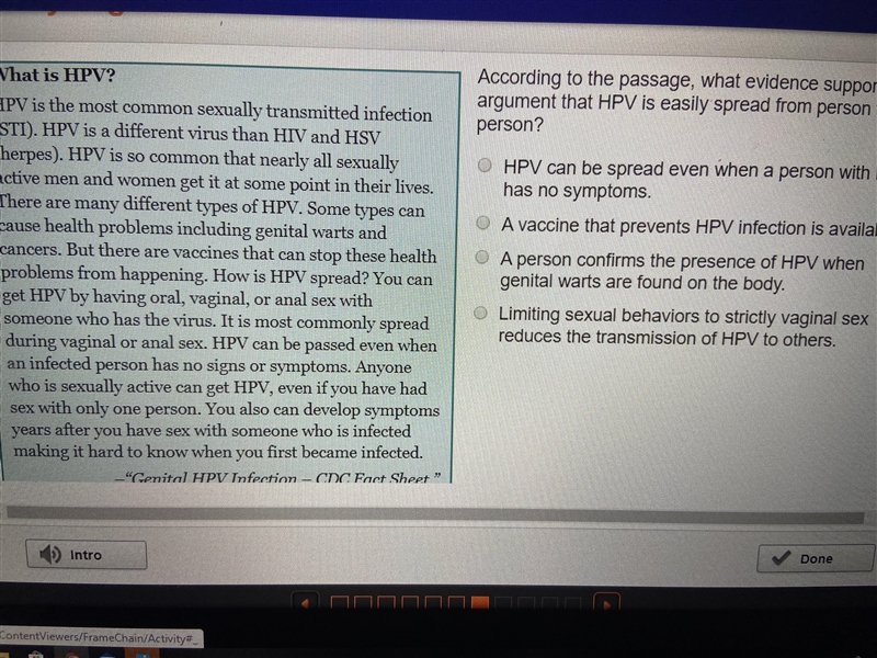 According to the passage, what evidence supports the argument that HPV is easily spread-example-1