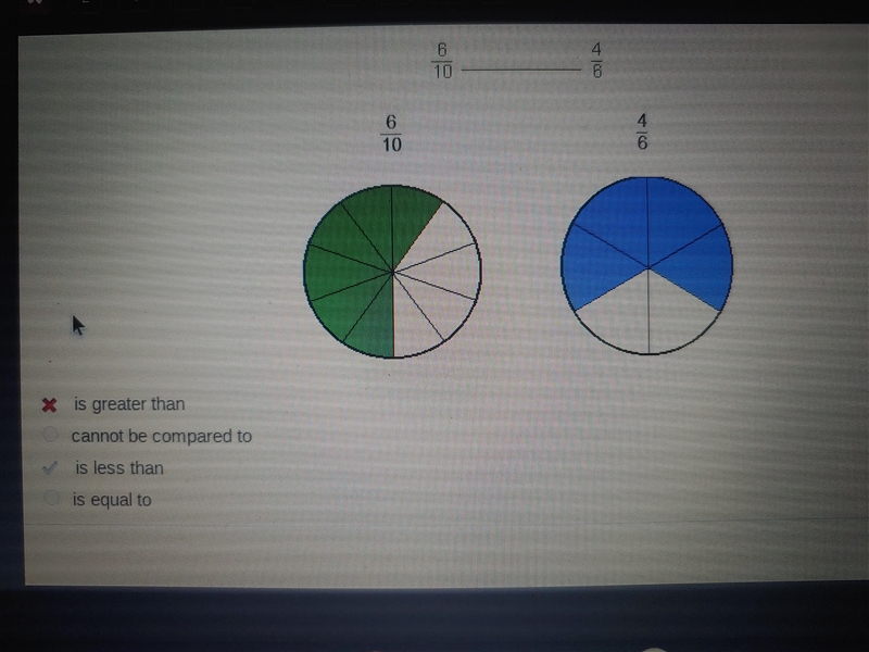 Which phrase should be inserted on the line to correctly compare the two fractions-example-1