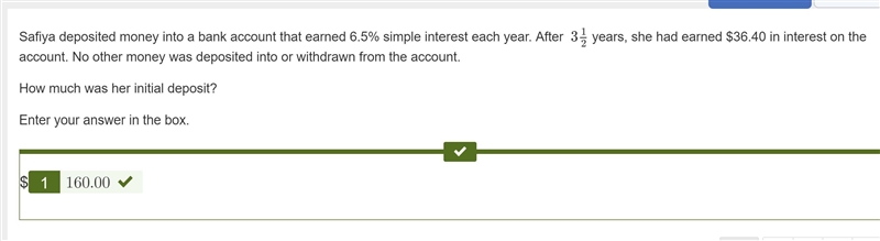 Safiya deposited money into a bank account that earned 6.5% simple interest each year-example-1