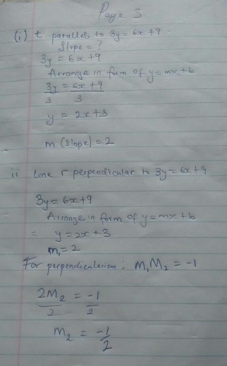 Two points A (-2, 9) and B (4, 8) lie on a line l. (i) Find the slope of the line-example-3