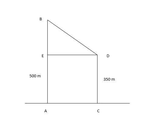 The diagram shows two vertical masts, AB and CD, on horizontal ground. The height-example-1