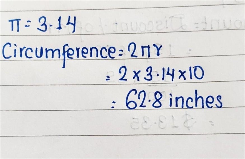 Please help! A circle has a diameter of 20 inches. What is the approximate circumference-example-1