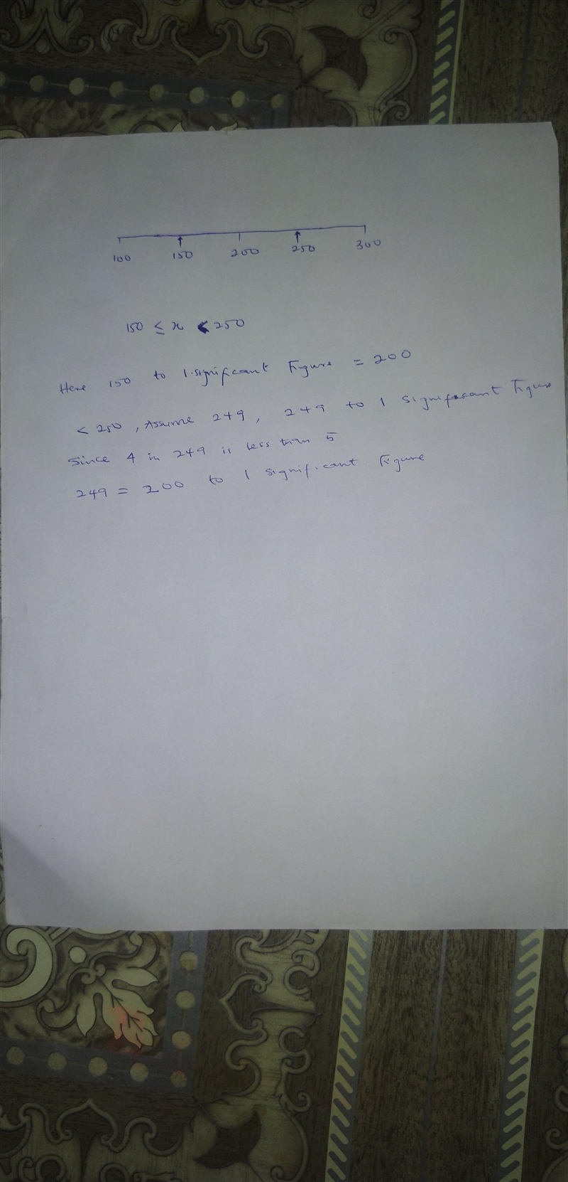 A number, x, rounded to 1 significant figure is 200 Write down the error interval-example-1