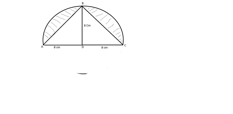 triangle is placed in a semicircle with a radius of 8cm, as shown below. Find the-example-1