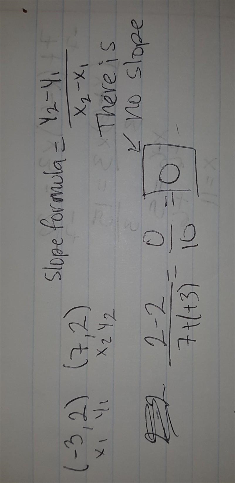 Find the slope that passes through each pair of points (-3,2), (7,2)-example-1