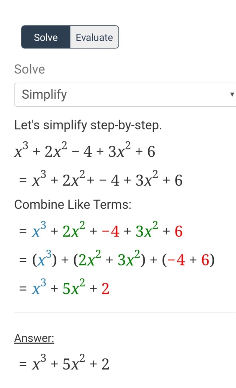 Can someone simplify this please (x^3+2x^2-4)+(3x^2+6)-example-1