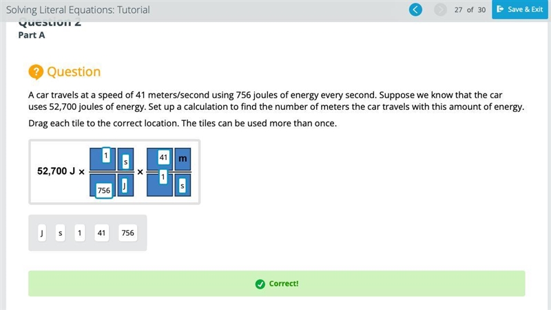 A car travels at a speed of 41 meters/second using 756 joules of energy every second-example-1