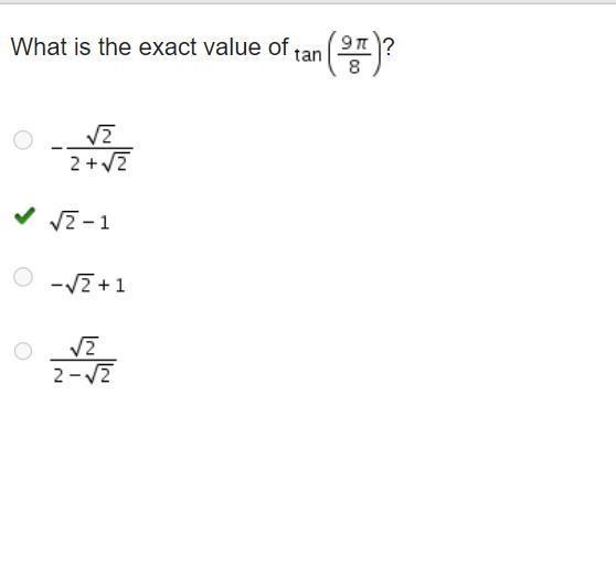 What is the exact value of tan(9pi/8)​-example-1