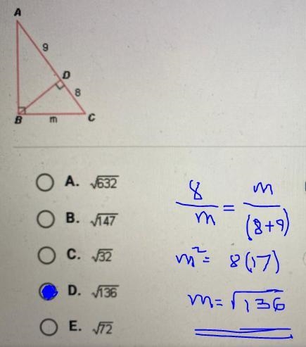 What is the value of m in the figure? In this diagram ABD~BCD-example-1