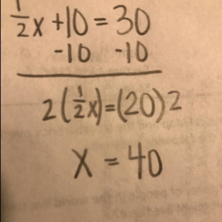 Which problem situation can be be represented by the equation below 1/2x+10=30-example-1