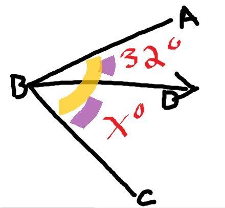 If angle ABC is bisected by ray BD such that ABD = 32, what is the measure of Angle-example-1