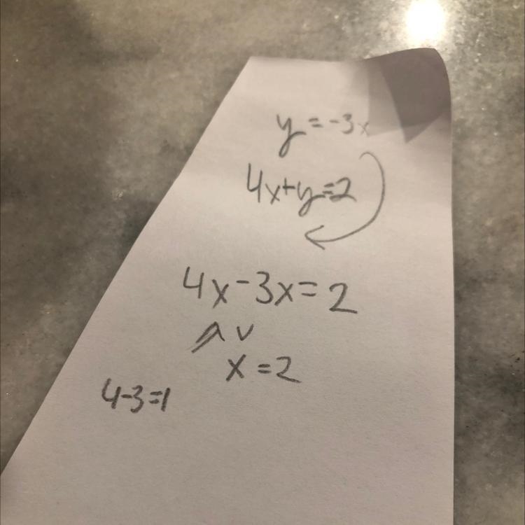 Solve the systems of equation using substitution:y y= -3x 4x + y = 2-example-1