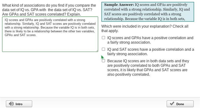 What kind of associations do you find if you compare the data set of IQ vs. GPA with-example-1