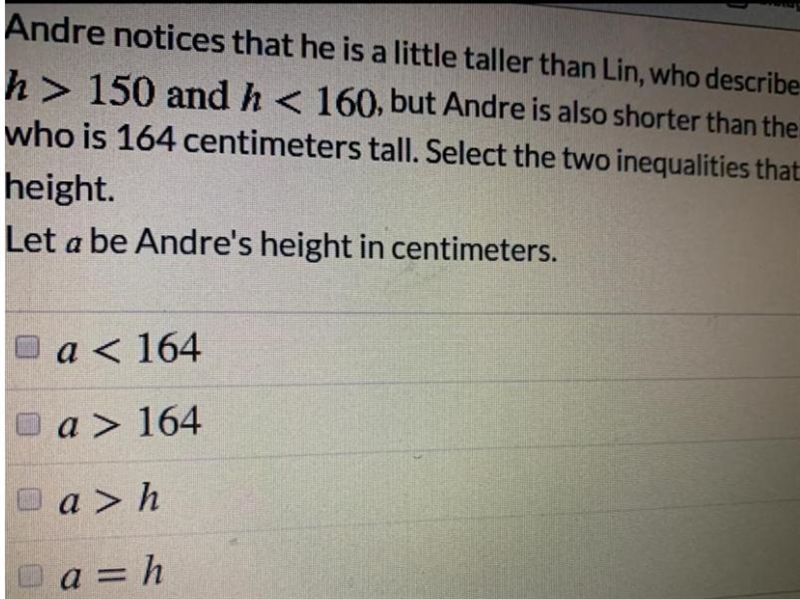 Andre notices that he is a little taller than Heather, who described her height as-example-1