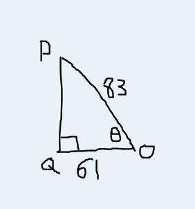 In ΔOPQ, the measure of ∠Q=90°, QO = 61 feet, and OP = 83 feet. Find the measure of-example-1