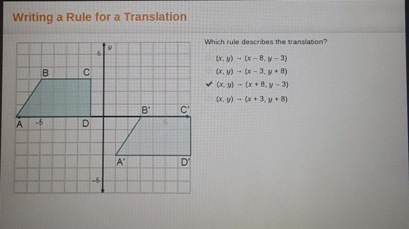 2 trapezoids are shown. Trapezoid 1 has points A (negative 7, 0), B (negative 5, 3), C-example-1